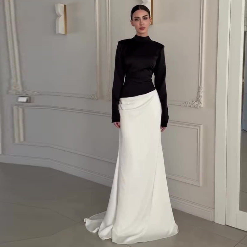 Womens Spring Half-Neck Black-and-White Contrast Elegant Slimming Suit