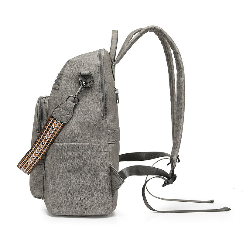 Large Capacity Pu Retro Contrast Color Backpack