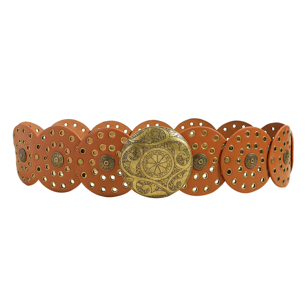 Fashion Punk Exaggerated Round Cutout Personality Belt Ladies Metal Retro Wide Belt