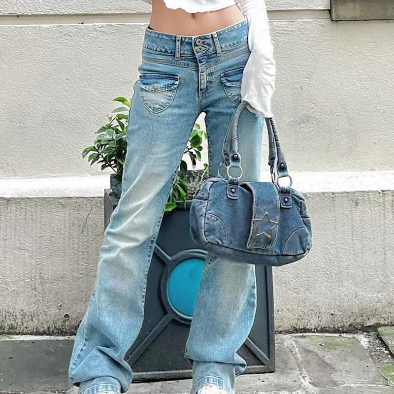 American Stylish Good Texture Retro Denim Handbag For Women