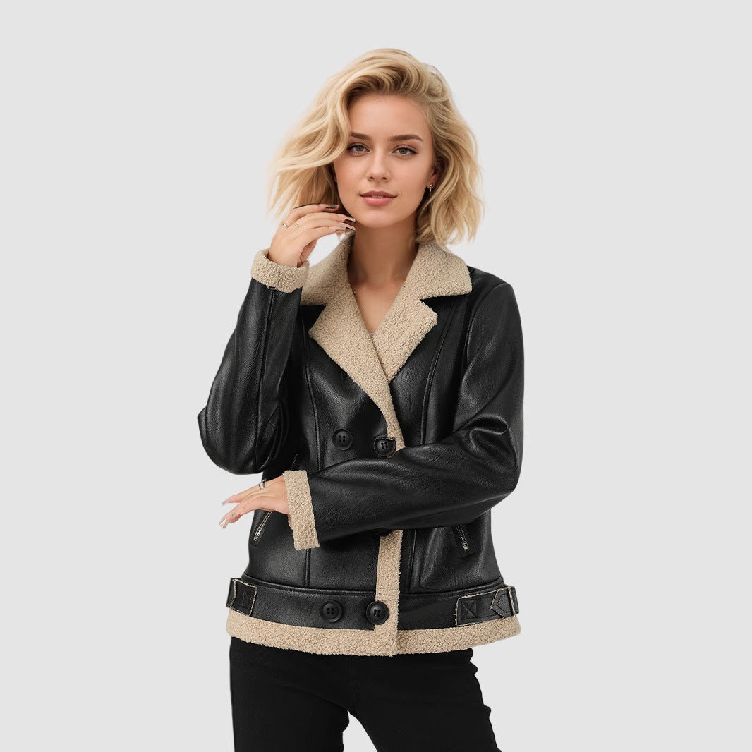 Manteau en cuir matelassé en polaire pour femmes