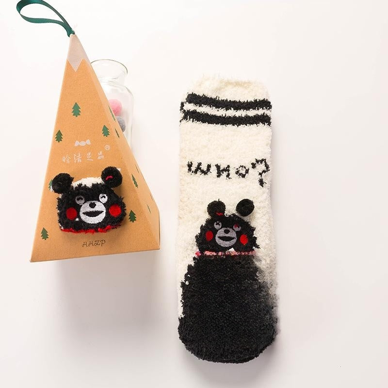 Coral Fleece Tube Winter Thickened Women's Christmas Stockings Cute Cartoon Maternity Socks