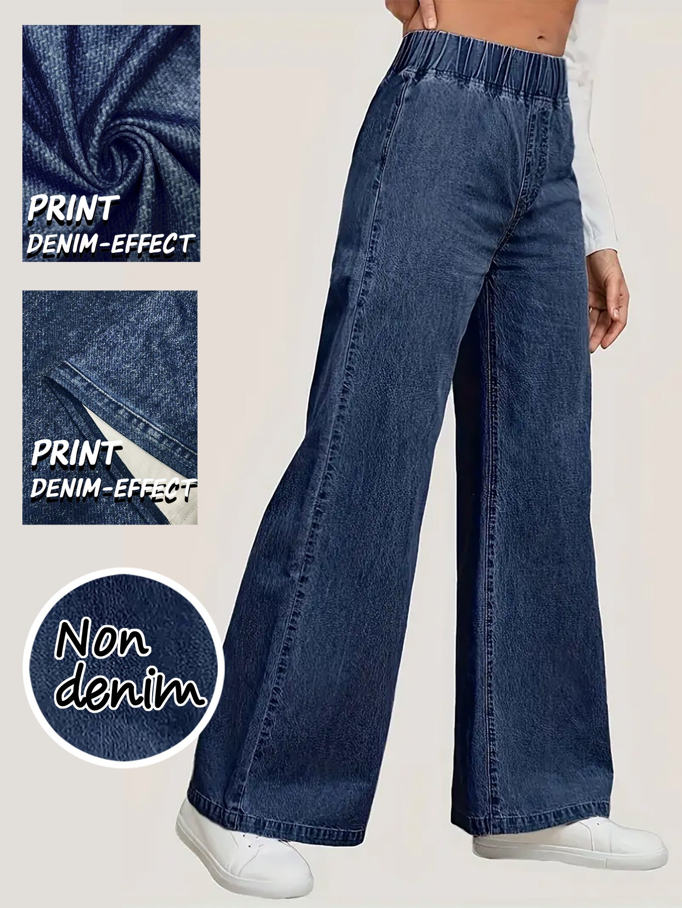 Womens High-waisted Straight-leg Faux Denim Wide-leg Pants