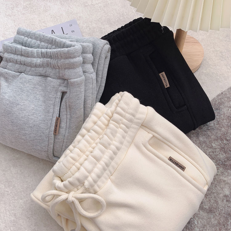 Large Size Women's 300 Jin Plus Fleece Thickened Bundle Feet Haren Pants