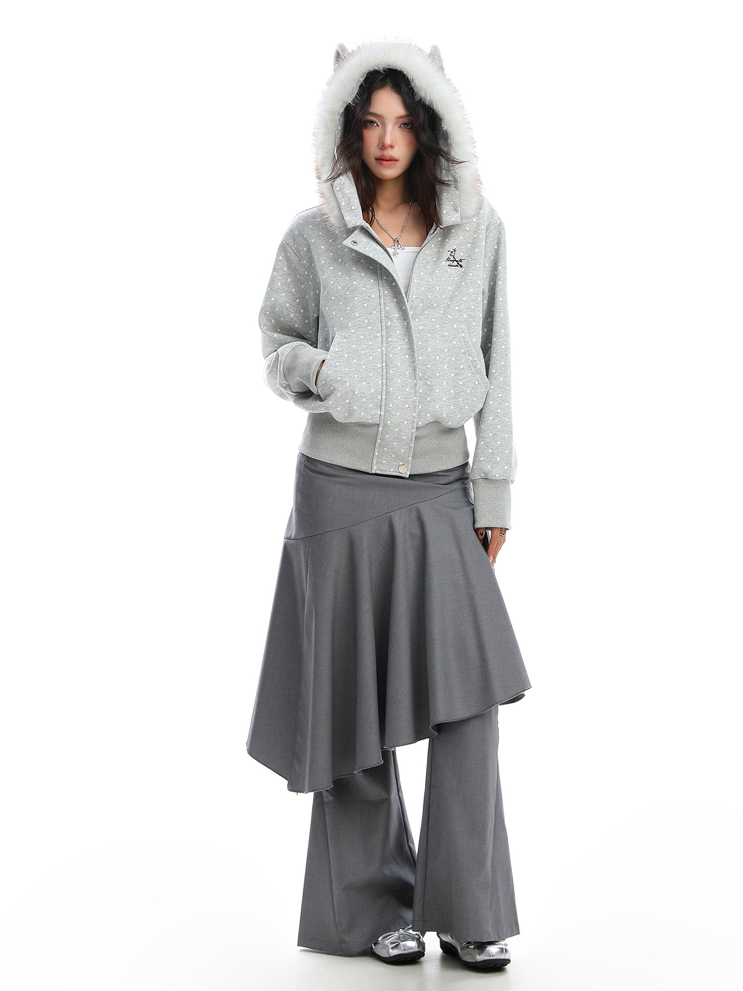 Camouflage Detachable Plush Collar Hooded Sweater Women's Cardigan Short Coat