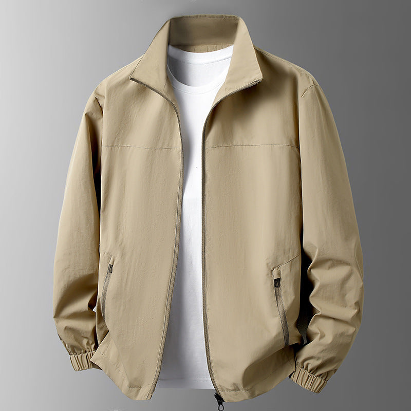 Large Size Men's Casual Jacket Stand Collar Zipper Windproof