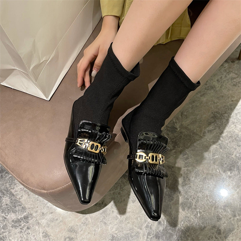 Martin Boots Flat Patent Leather Wool Socks And Ankle Boots