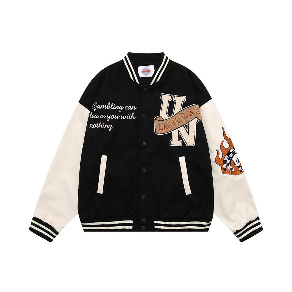 Men's Baseball Jacket Color Blocking Embroidered Coat
