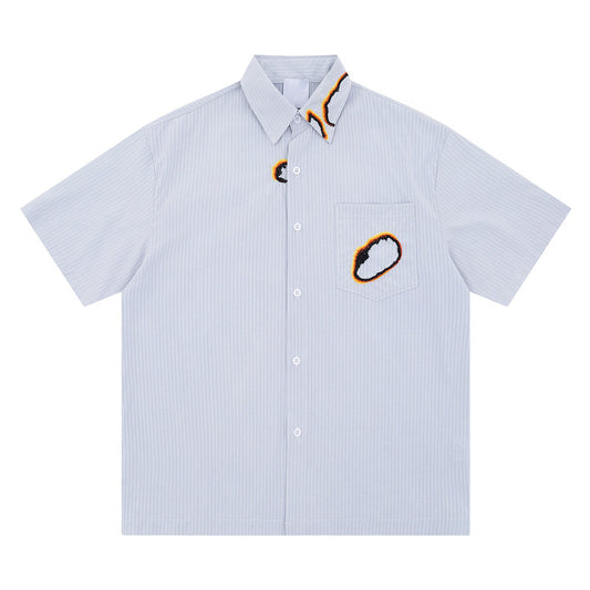 Oversized Raw-Hem Embroidered Niche Unisex Shirt