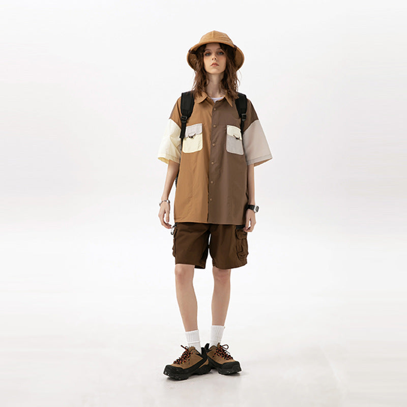 Tooling New Color-blocking Men's And Women's Same Style Over Loose Shirt
