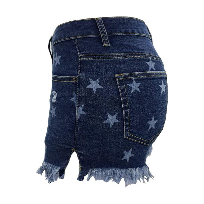 Womens High-Waisted Fringe Star-Print Shorts
