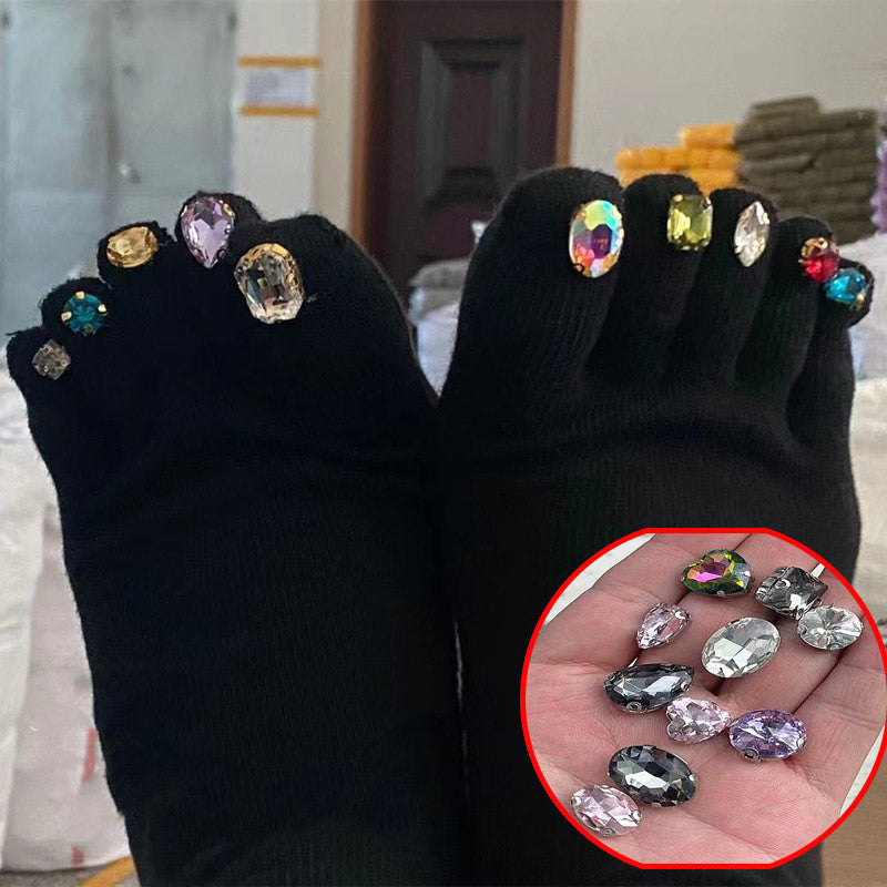 Toe Thin Sandals With Diamond Five-finger Socks Crystal Split Toe