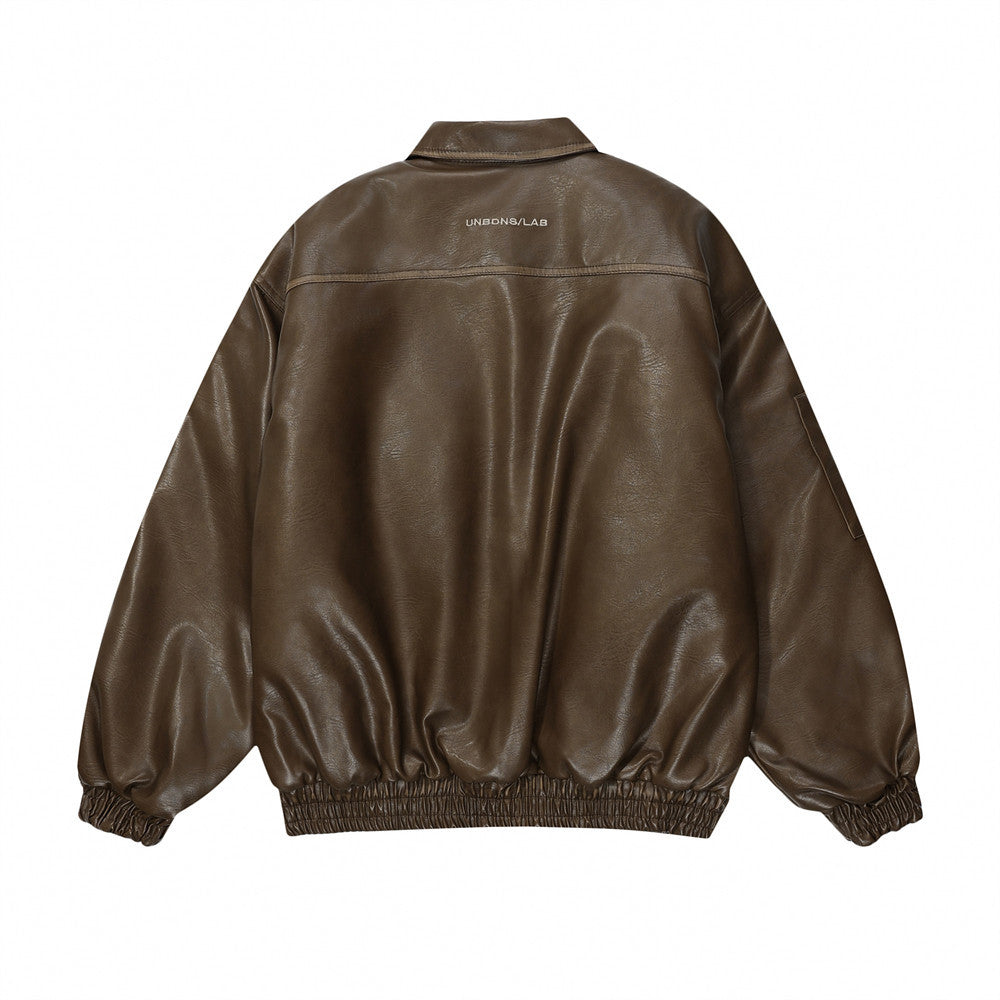 Distressed Biker's Leather Jacket Men's Clothing Padded Lapel