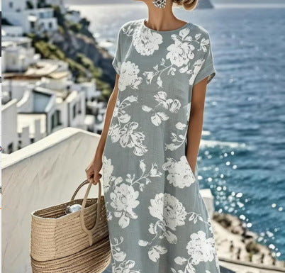 Plus Size Women's Blouse Pocket Short Sleeve Dress