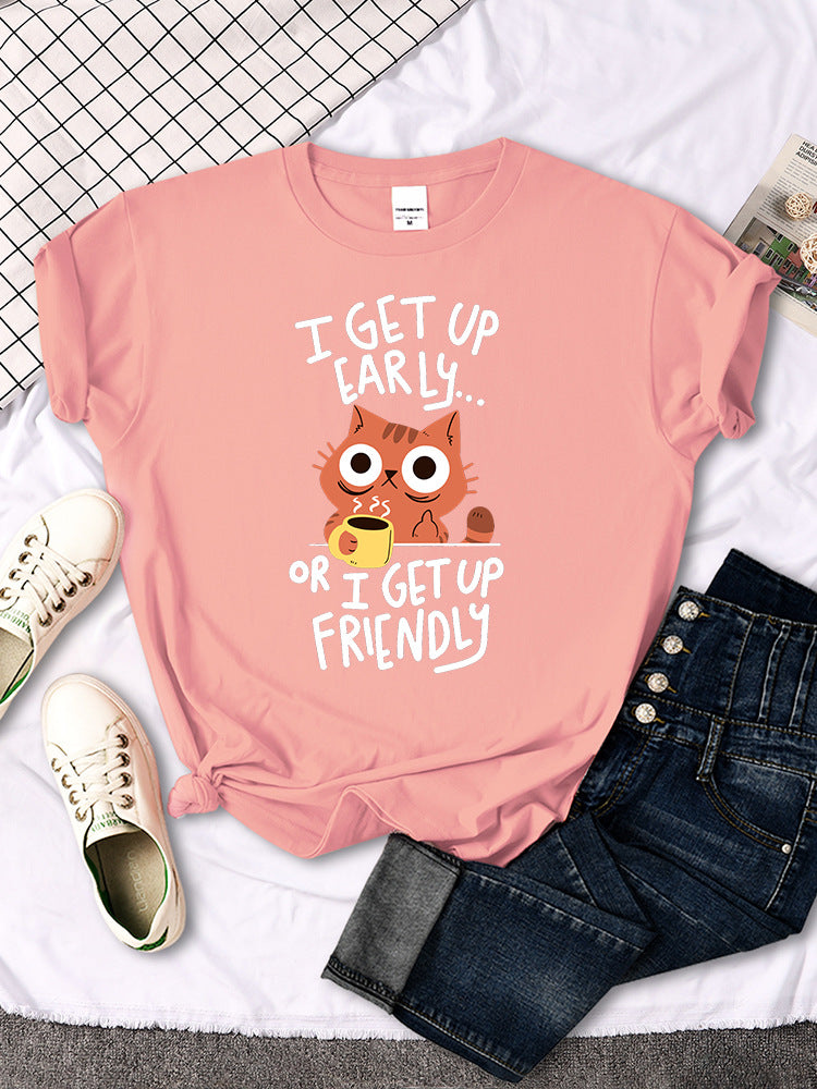 Womens Casual Crew-neck Printed All-match Short-sleeve Top