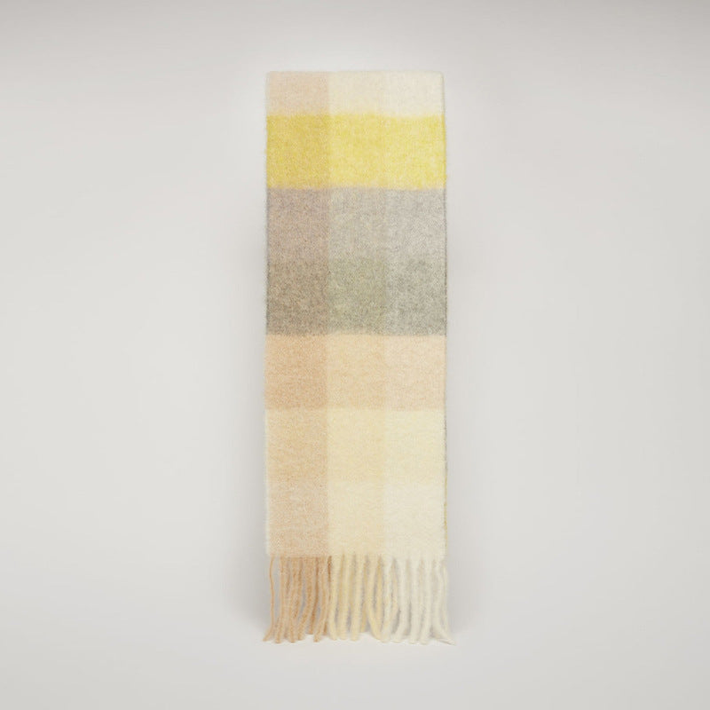 Womens Warm Rainbow-Plaid Faux Cashmere Scarf