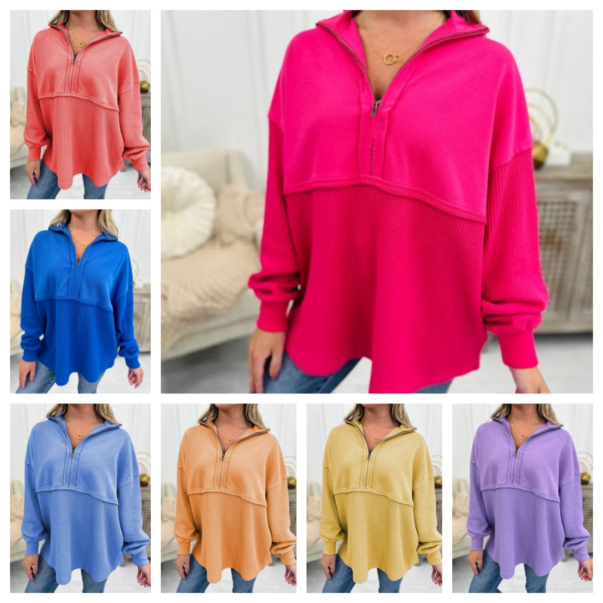 Dametøj Løs Lynlås Patchwork Sweater