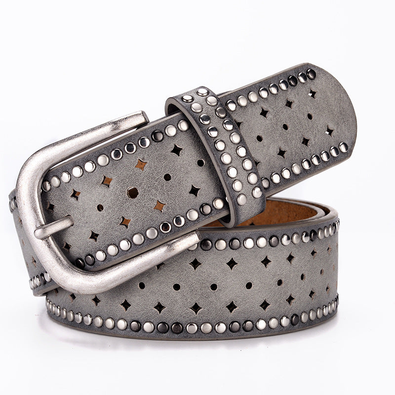 Rhinestone Rivet Alloy Pin Bucklea Fshion Casual With Jeans Belt