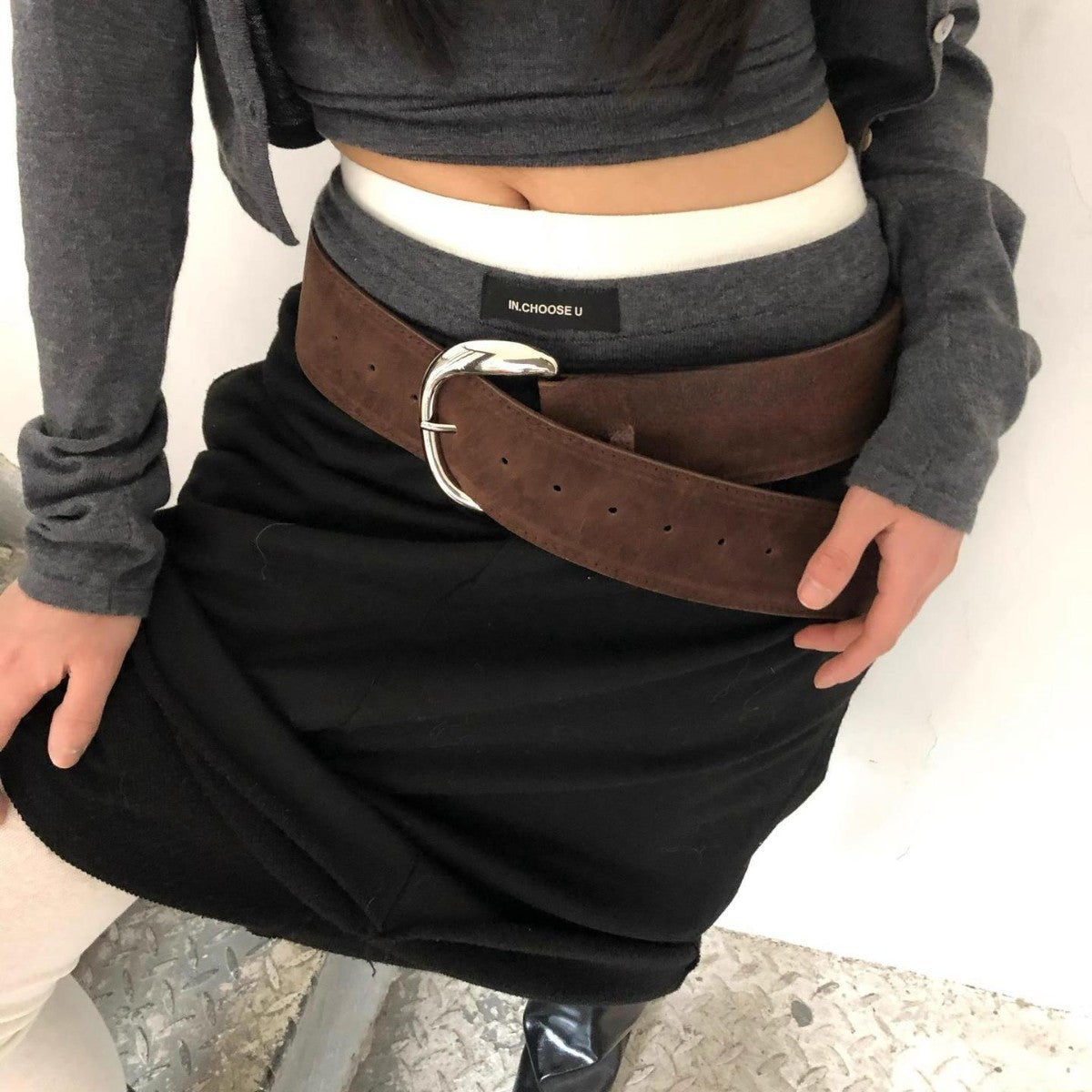 Wide Belt Niche Retro Y2g Hot Girl Suede Frosted Wide-brimmed Belt Silver Buckle
