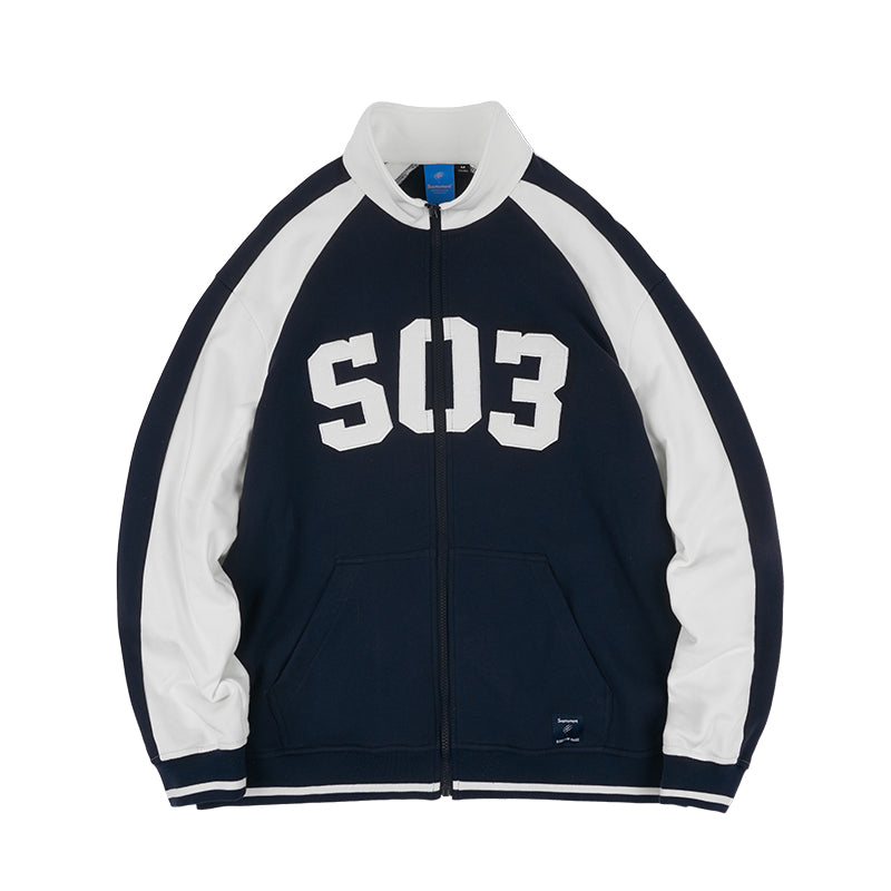Scratched Contrast Patch Embroidered Baseball Jacket