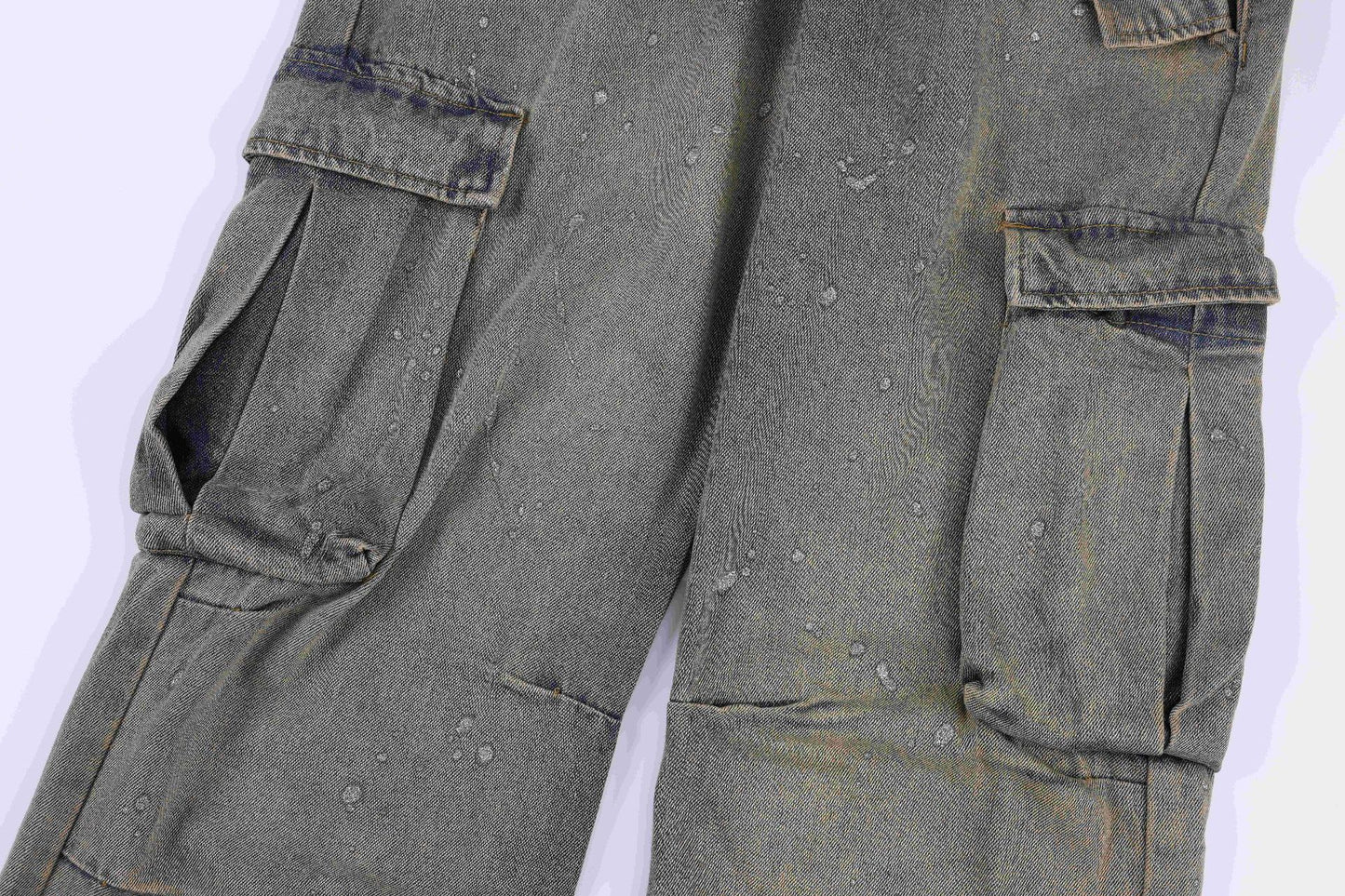American Street Fashion Retro Easy Matching Washed Cargo Pocket Denim Trousers