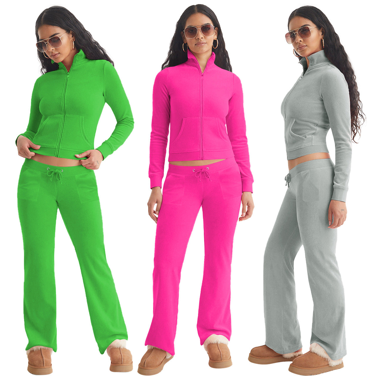 Stylish Casual Two-Piece Set With Silver Fox Fleece Stand Collar