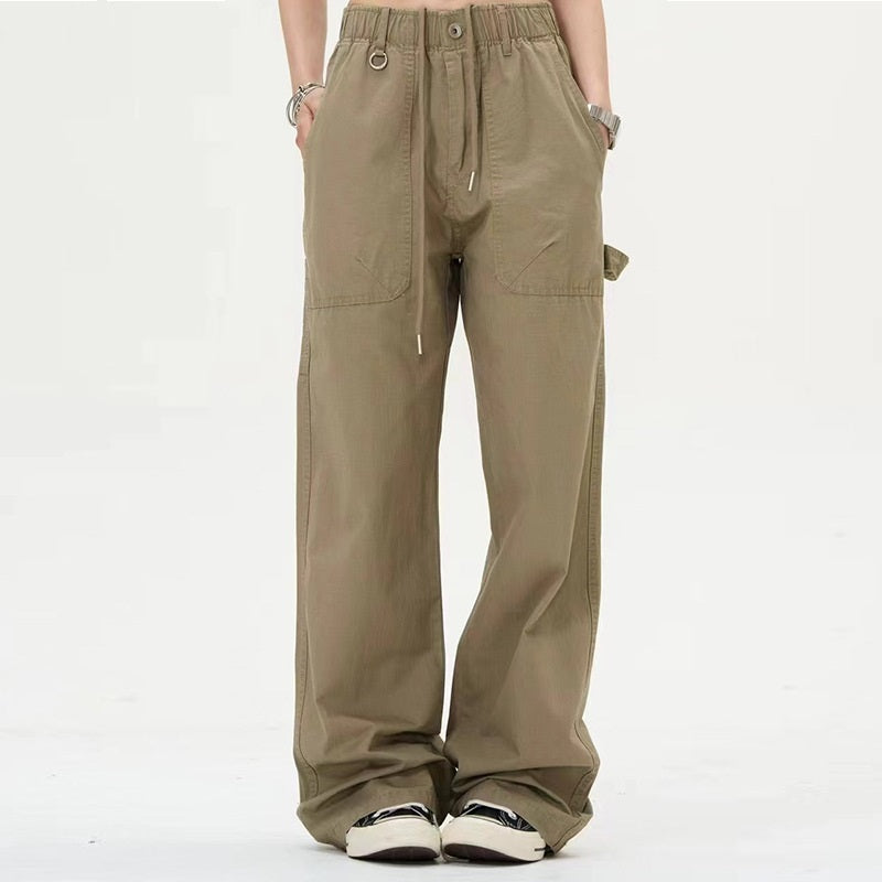 Drape Women's Large Pocket Design Straight Loose High Waist Casual Trousers
