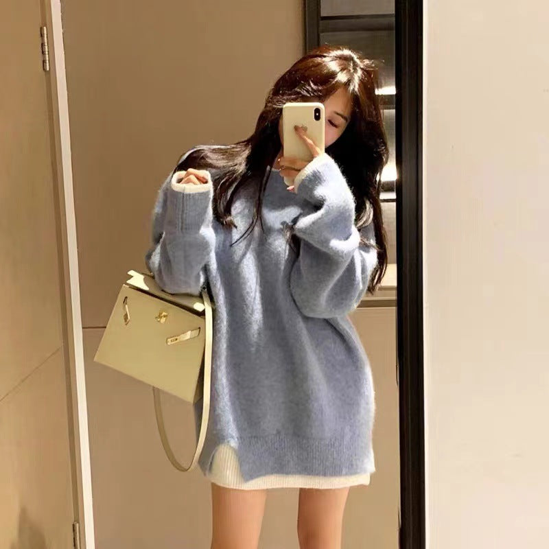 Split Fake Two Pieces Pullover Sweater