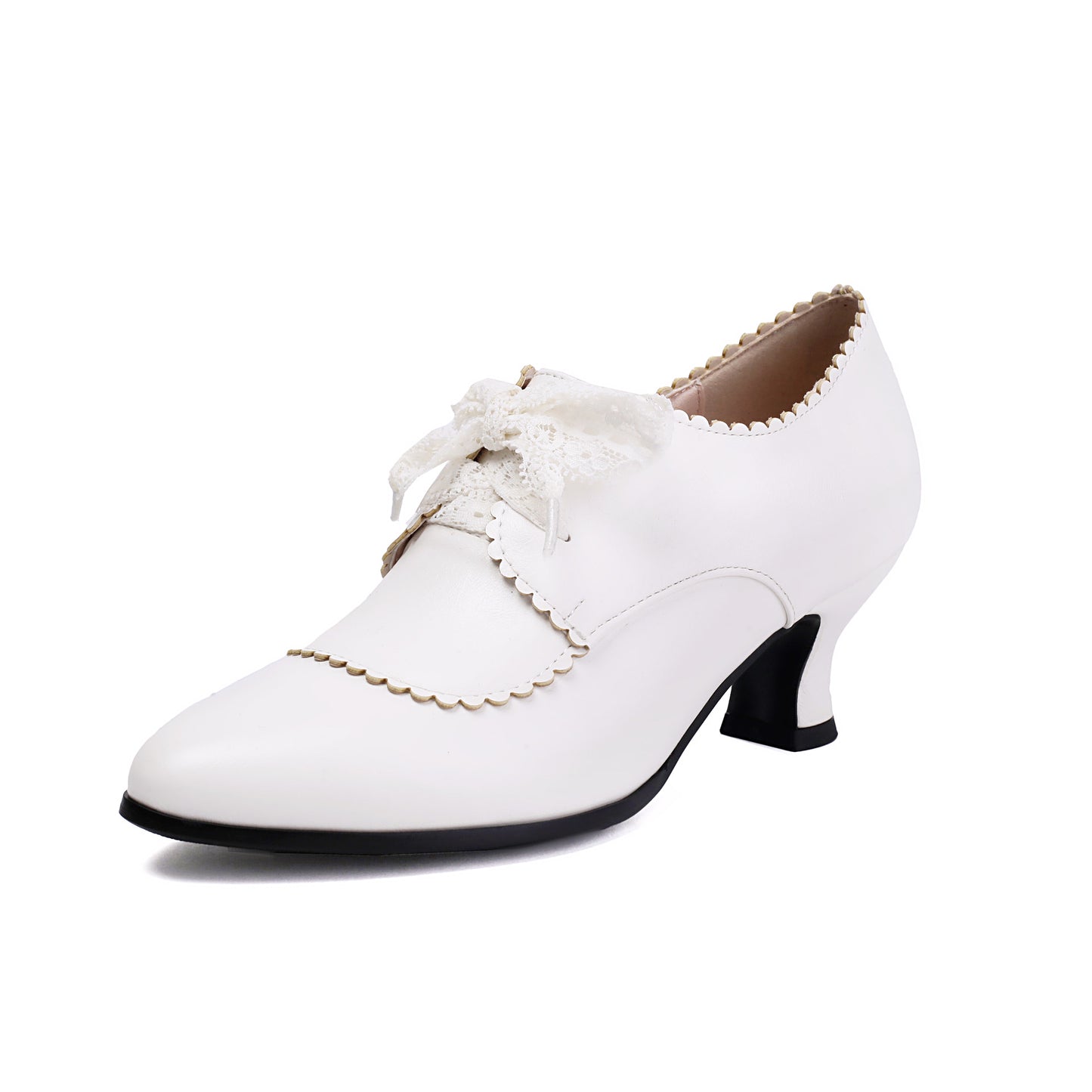 Fashionable High-Heel Plus-Size Embossed Floral Lace-Up Pointed-Toe Womens Pumps