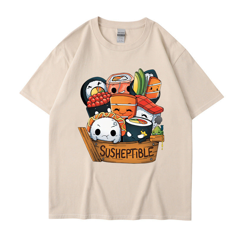 Foreign Trade New European And American Food Sushi Baby Style Printing Men And Women Short Sleeve