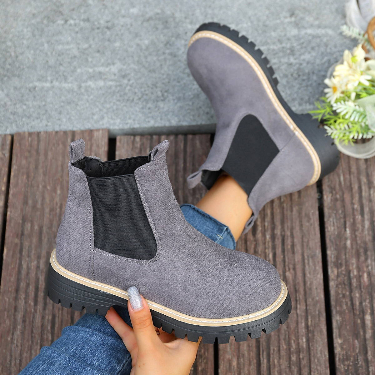 Round Toe Square Heel Boots For Fallwinterslip On Style