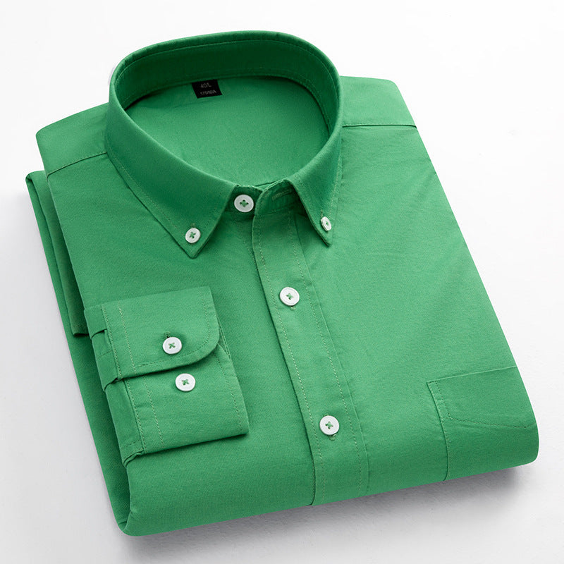 Mens Pure Cotton Solid-Color Breathable Oxford Shirt