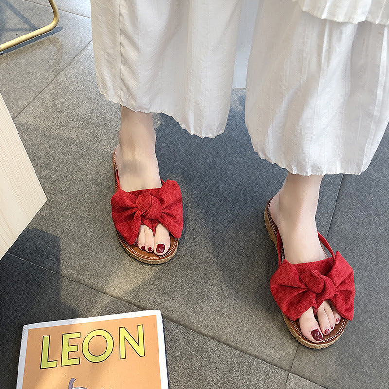 Summer Fashion Outerwear Bow Plywood Slippers Korean