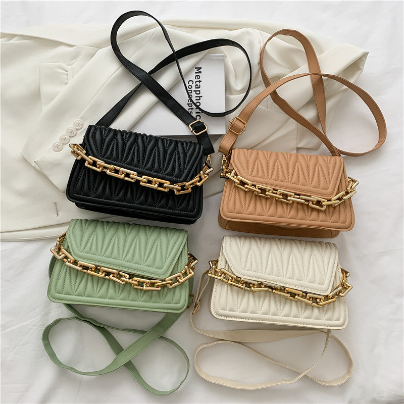 Hong Kong Style Retro Single Shoulder Bag Fashion Casual Messenger Texture Chain