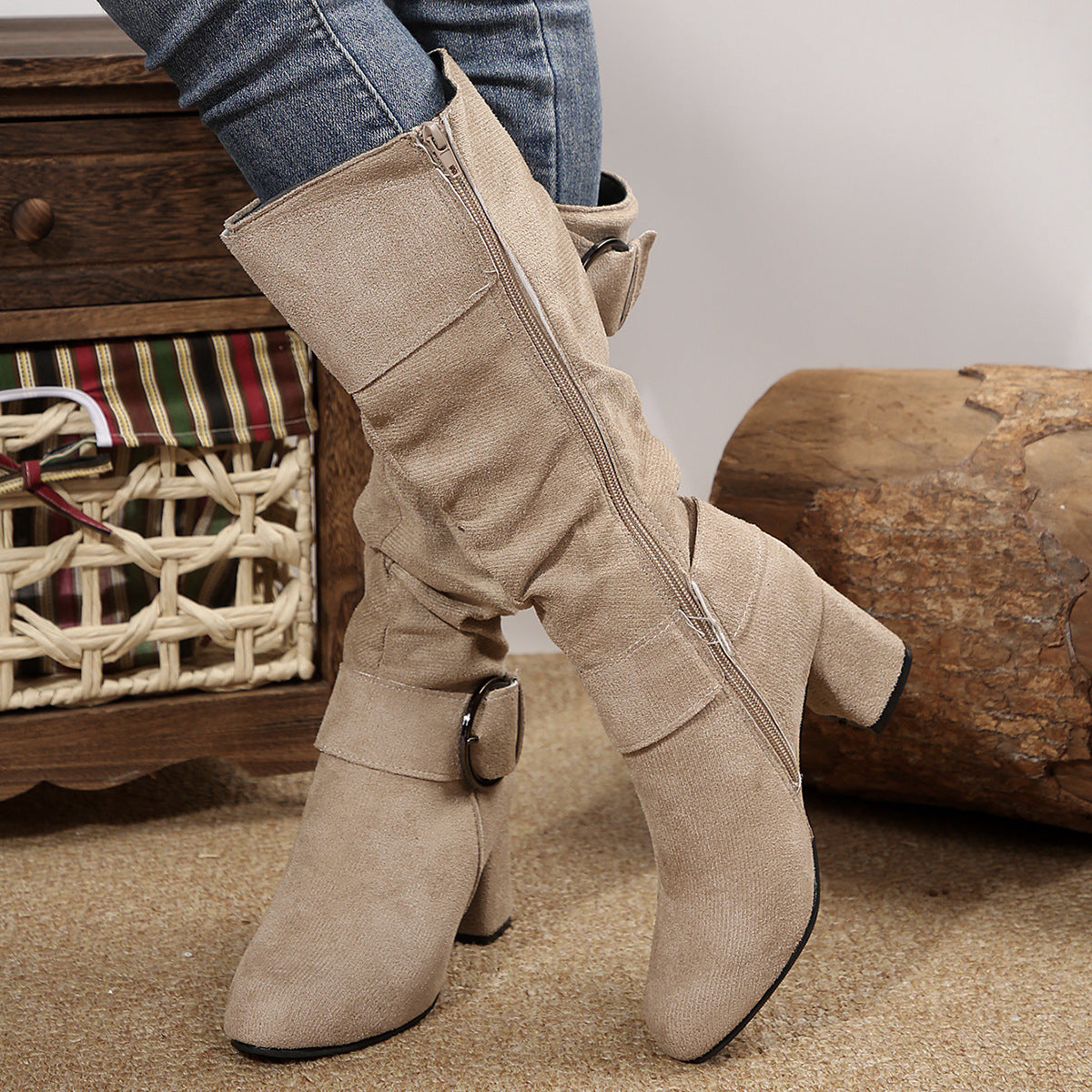 Beltbuckle Chunkyheeled Midcalf Boots