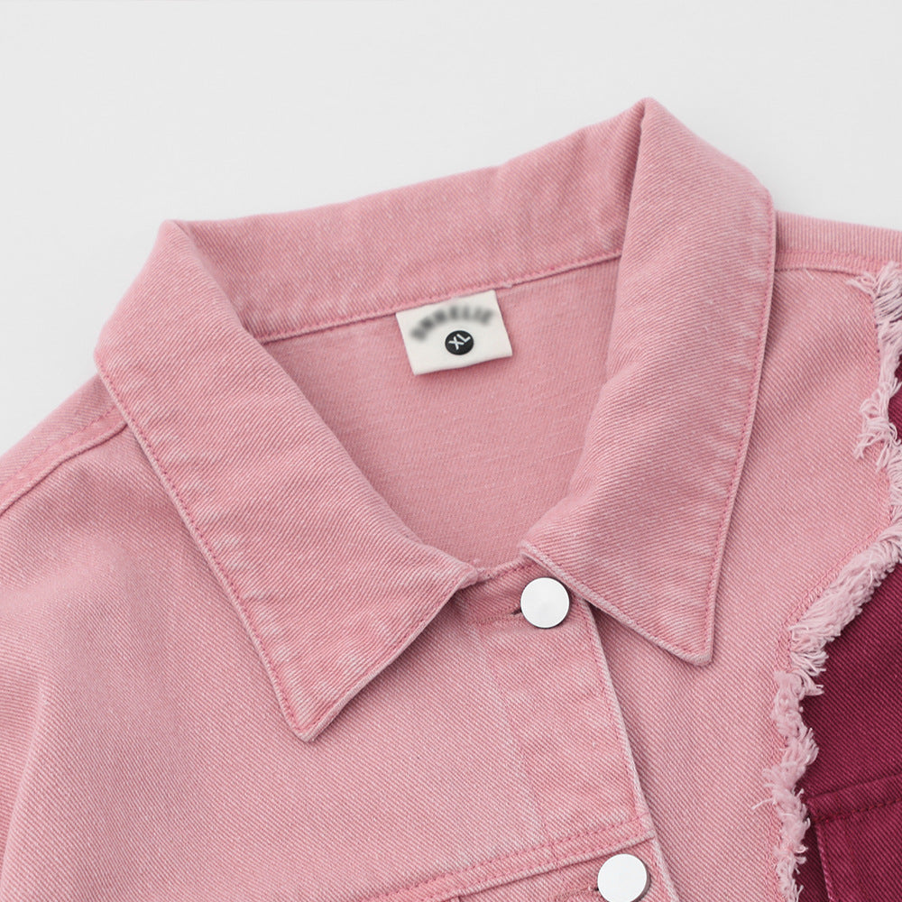 Punk Trendy Color Matching Irregular Denim Clothes Jacket