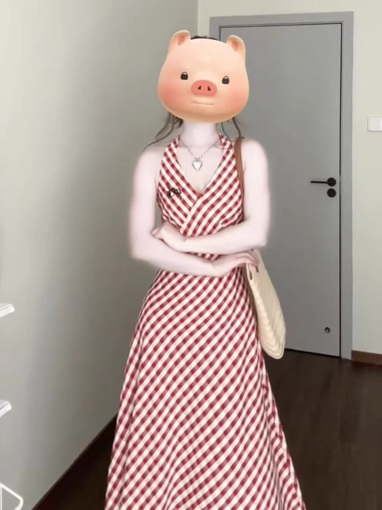 Retro Plaid Slimming Sense Of Design Dress