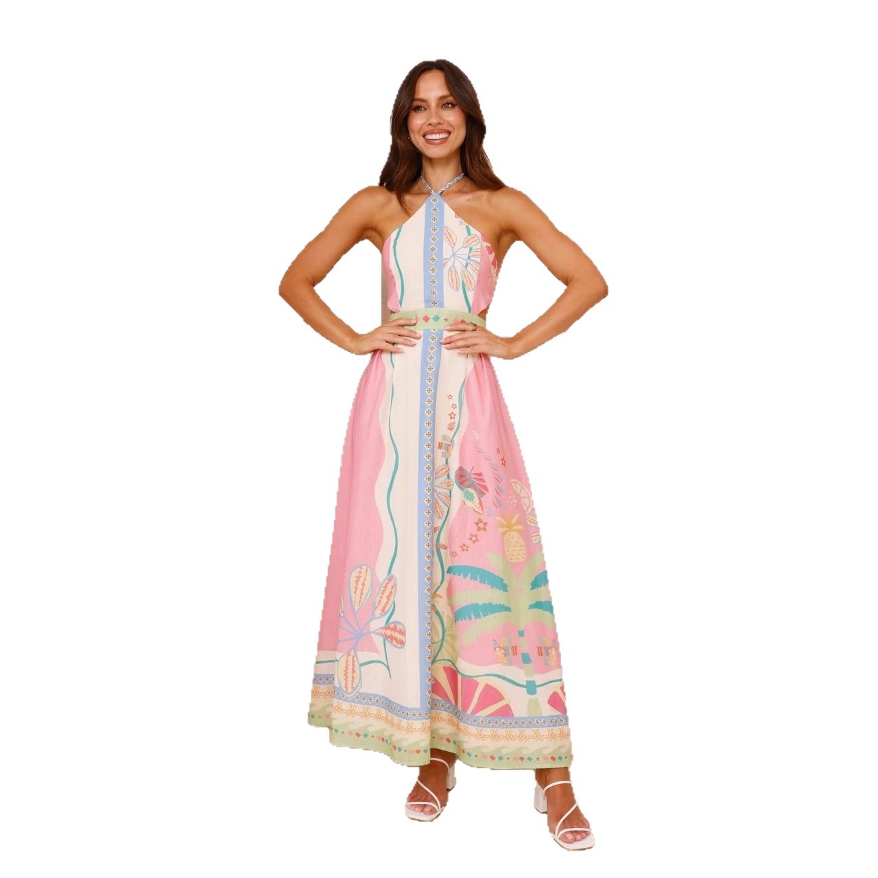 Fashionable Sexy Long Halterneck Dress With A Plunging Back