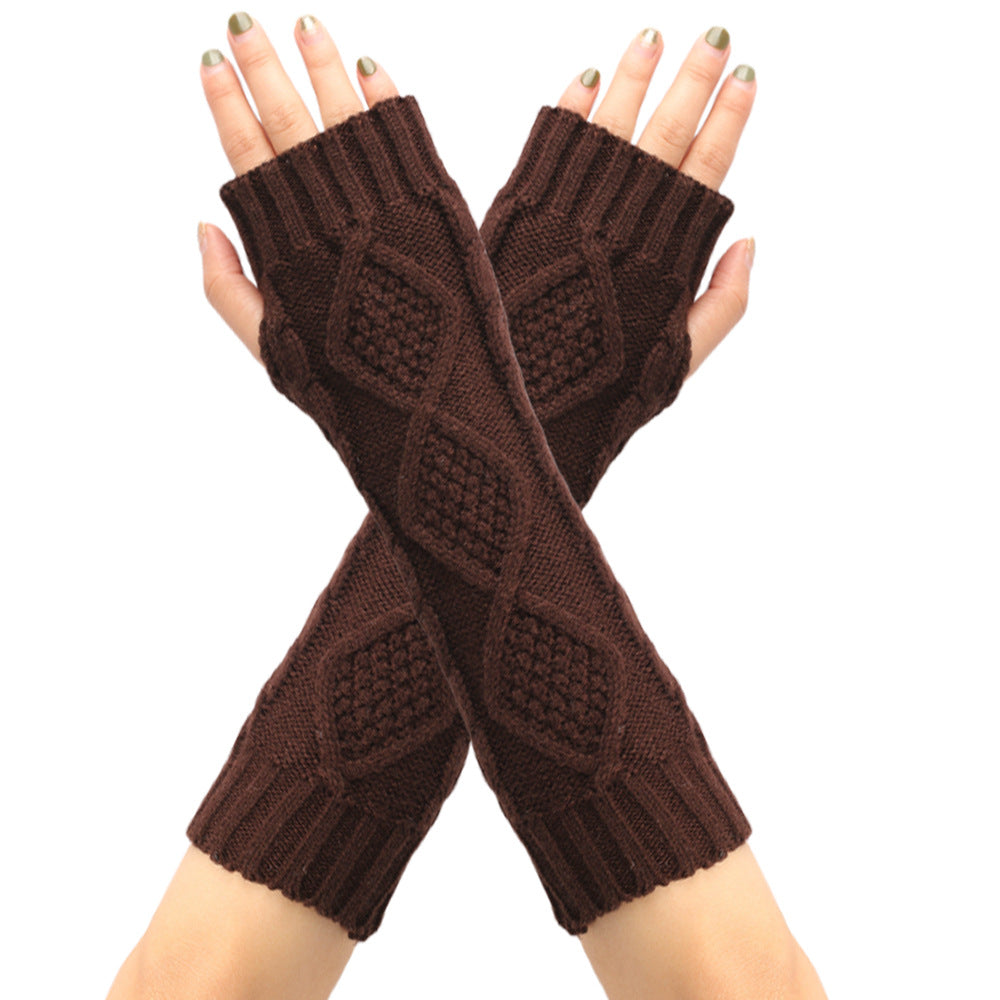 Diamond Knit Half Finger Bracers Extended Fingerless Arm Cover