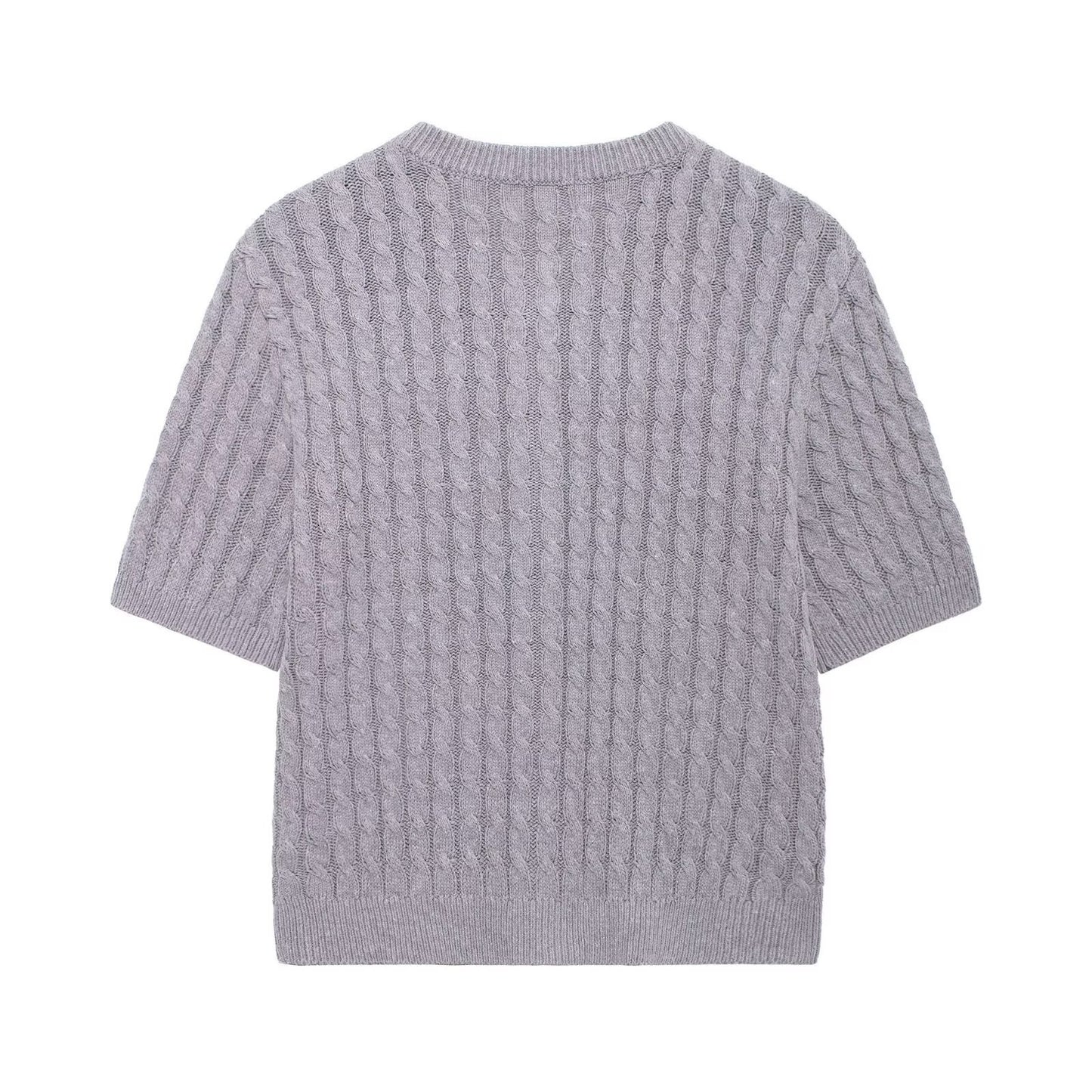 European And American Round Neck Short Sleeve Cardigan Sweater For Women