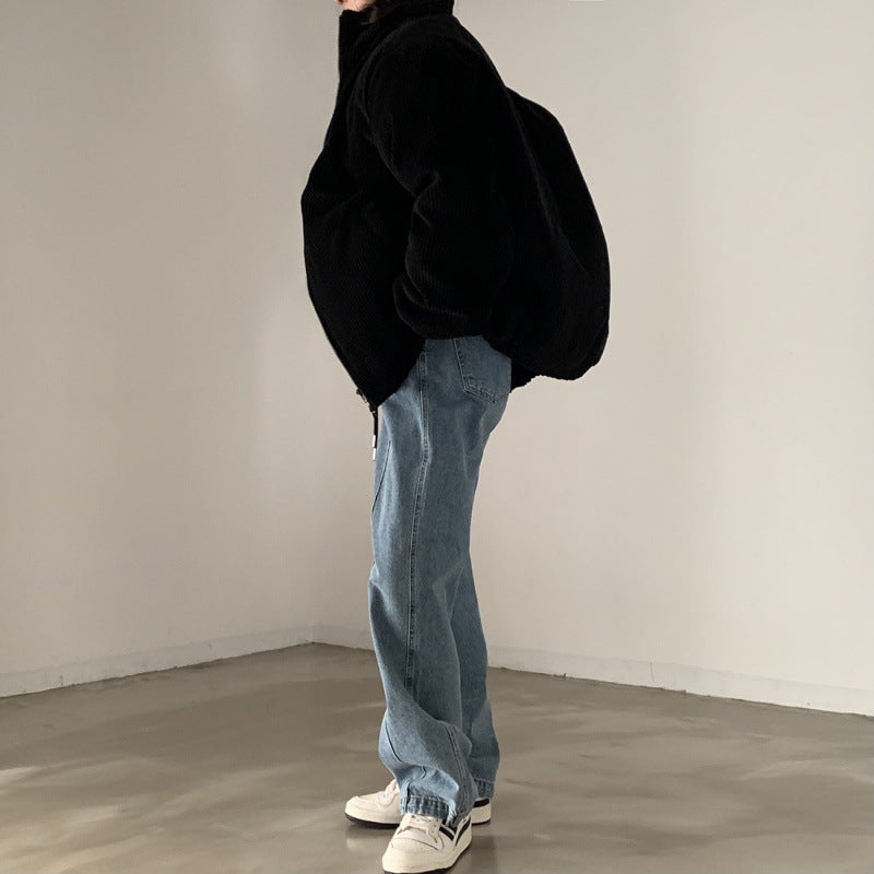 Lapel Sunken Stripe Design Loose Corduroy Cotton-padded Short Coat For Women