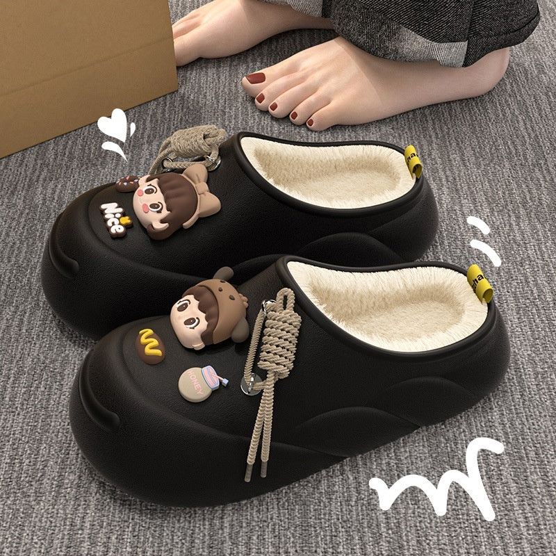 Poop Feeling Winter In Stock Soft Bottom Cartoon Waterproof Toe Cap Cotton Slippers