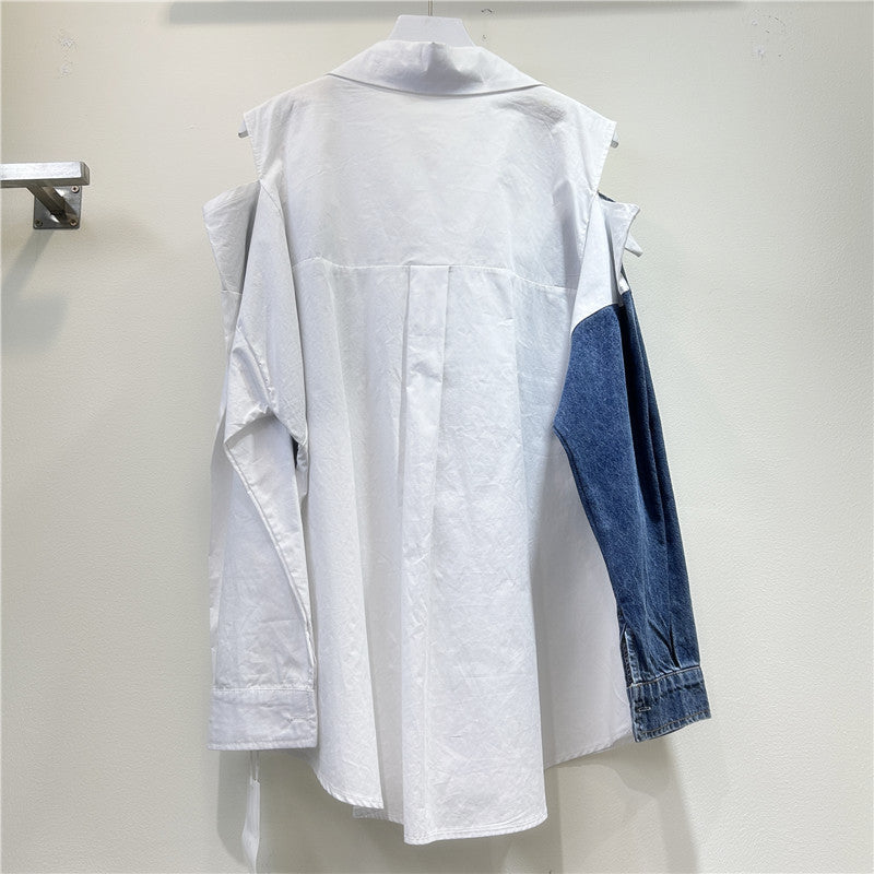 Stilfuld color-block off-shoulder bluse til kvinder i luksuskvalitet