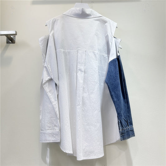 Stylish High-end Color-block Off-shoulder Blouse For Women