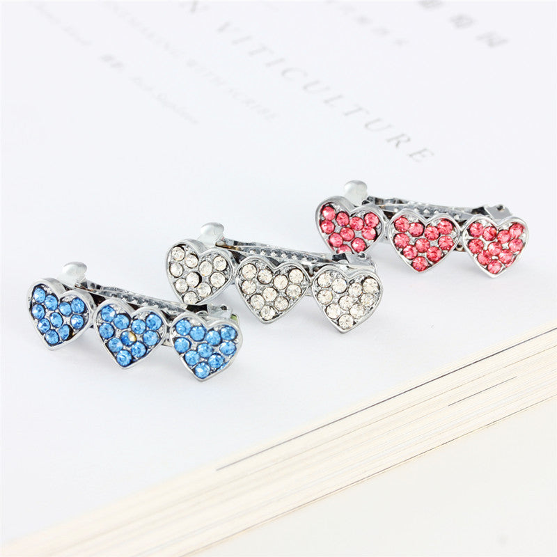 Rhinestone Alloy Peach Heart Barrettes Children Girl's Hair Accessories Dog Pet Ornament