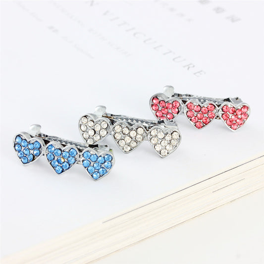 Rhinestone Alloy Peach Heart Barrettes Children Girl's Hair Accessories Dog Pet Ornament