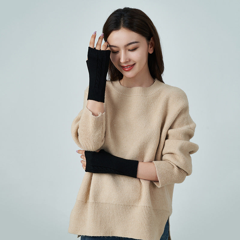 Men's And Women's Wool Thickened Warm Half Finger Gloves