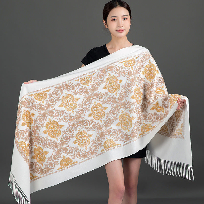 Ethnic-style Faux Cashmere Embroidered Shawl Scarf