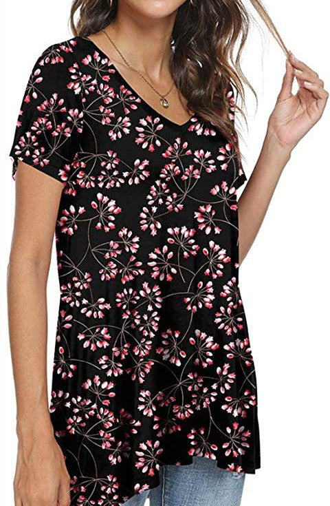 Women's Summer Casual V-Neck Loose Short Sleeve Top T-Shirt