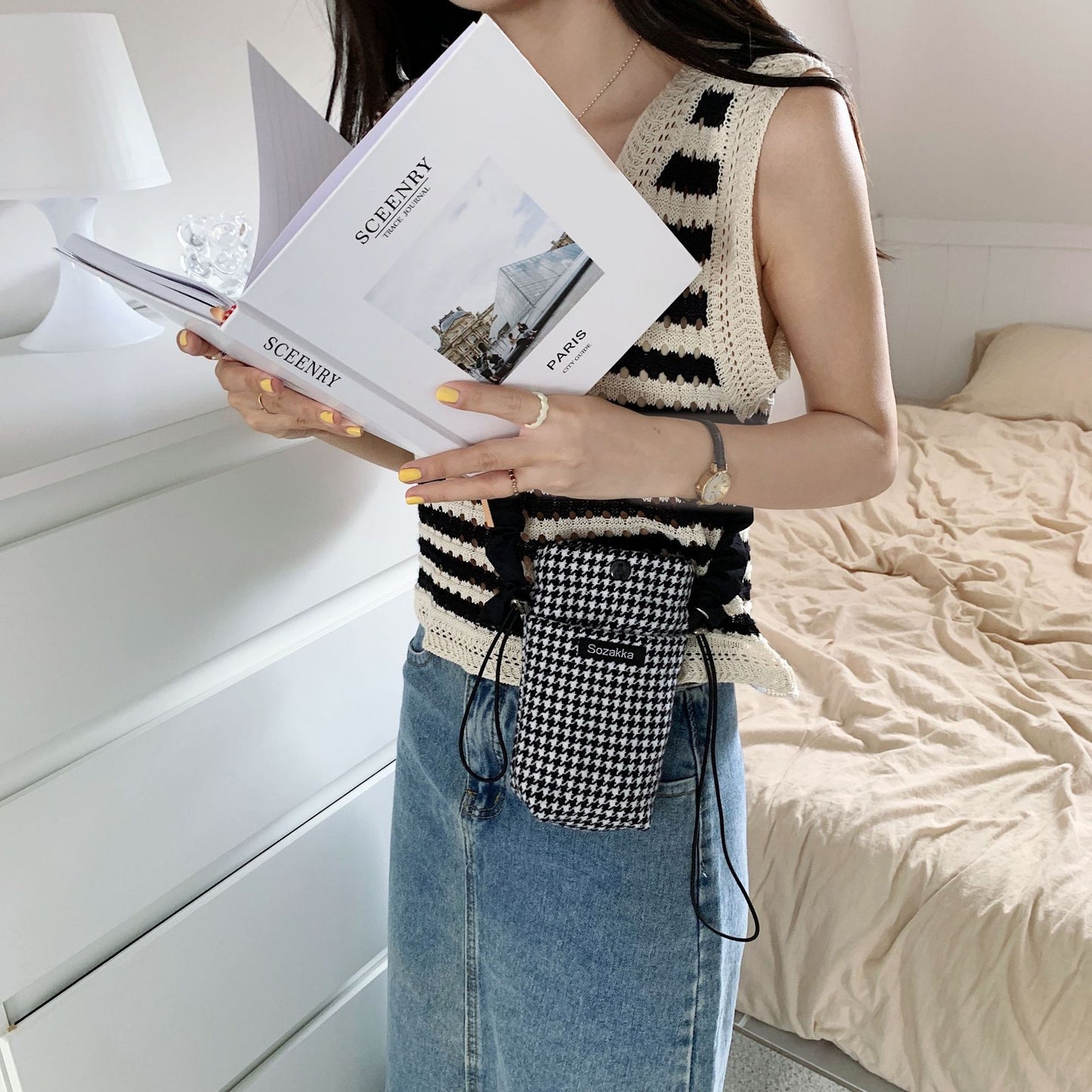 Houndstooth Pattern Shoulder Messenger Bag
